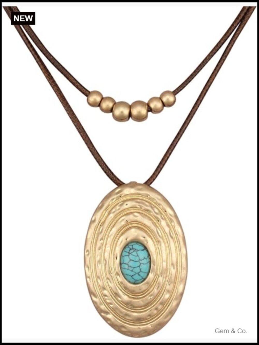 Boho Turquoise Choker Necklace Vintage Gold Pendant Layered